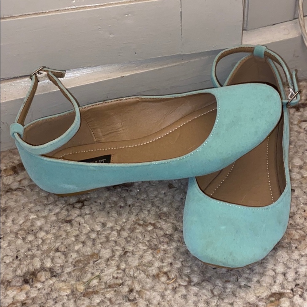Turquoise fuzzy flats from ModCloth